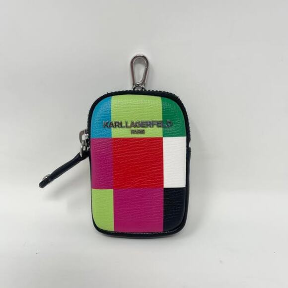 Karl Lagerfeld Paris Multi-Color Clip Pouch Coin Bag Earbuds Keys Pink Red Green - Picture 1 of 7
